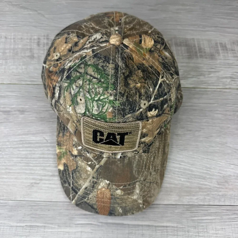 Cat Baseball Cap Mens Brown Realtree Camo Mesh Logo Adjustable Strapback Hat